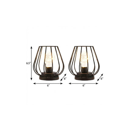Set of Two 7" Black Geometric Cage Cordless Desk Lamps