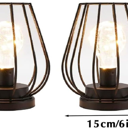 Set of Two 7" Black Geometric Cage Cordless Desk Lamps
