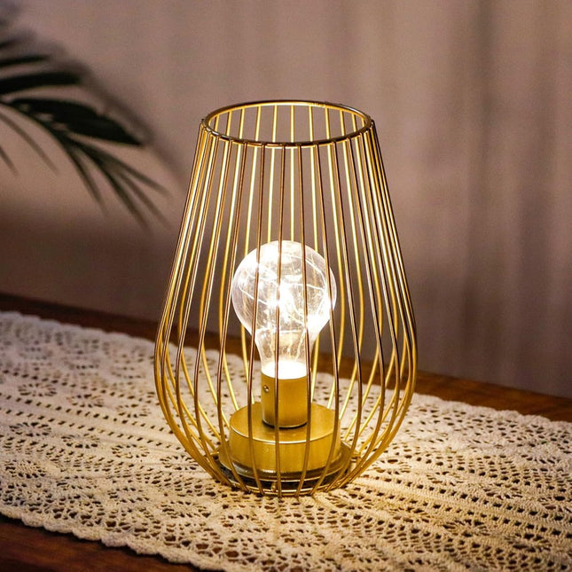 8" Gold Geometric Novelty Lantern With Novelty Shade