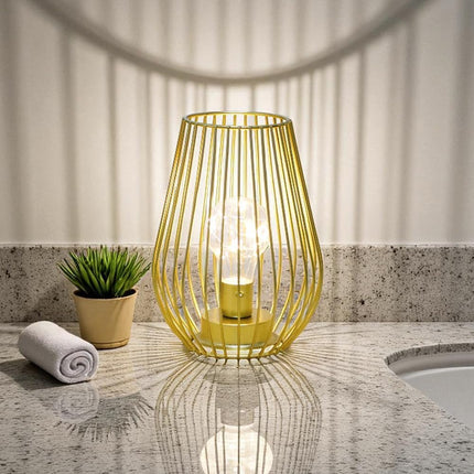 8" Gold Geometric Novelty Lantern With Novelty Shade