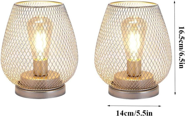 Set of Two 7" Silver And Gold Pierced Geometric Cordless Lantern Lamps
