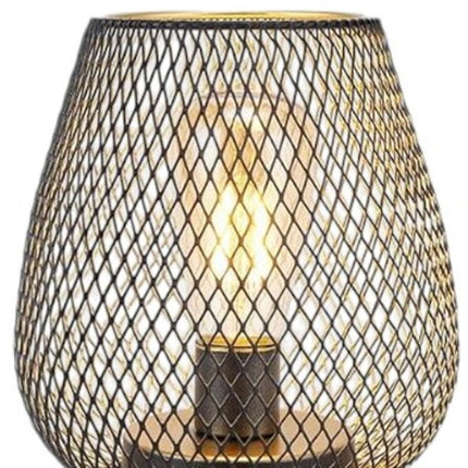 Set of Two 7" Antiqued Bronze Pierced Geometric Cordless Lantern Lamps