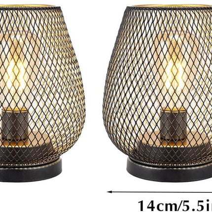 Set of Two 7" Antiqued Bronze Pierced Geometric Cordless Lantern Lamps