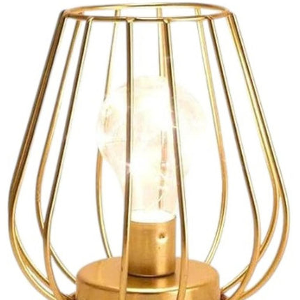Set of Two 7" Gold Geometric Geometric Cage Cordless Desk Lamps