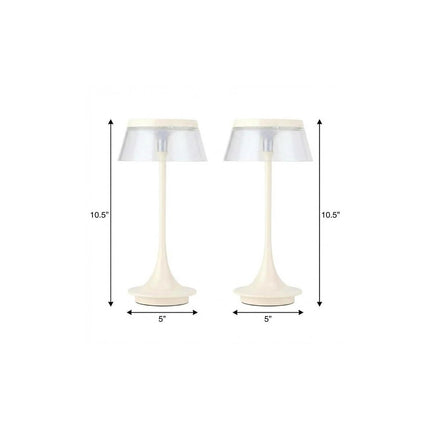 Set of Two 11" White Geometric USB Bedside Lamps With Novelty Shades