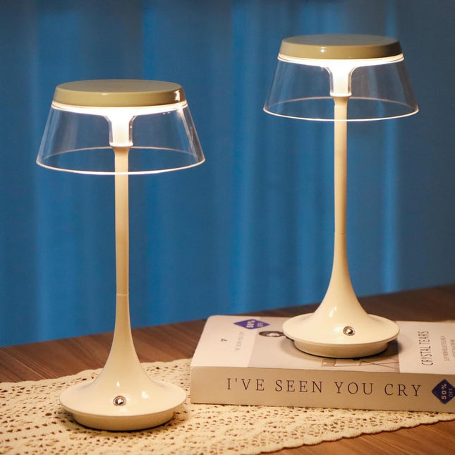 Set of Two 11" White Geometric USB Bedside Lamps With Novelty Shades