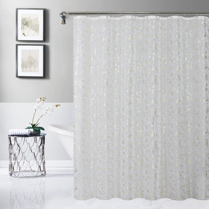 72" White And Gold Abstract Shower Curtain