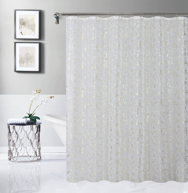 72" White And Gold Abstract Shower Curtain