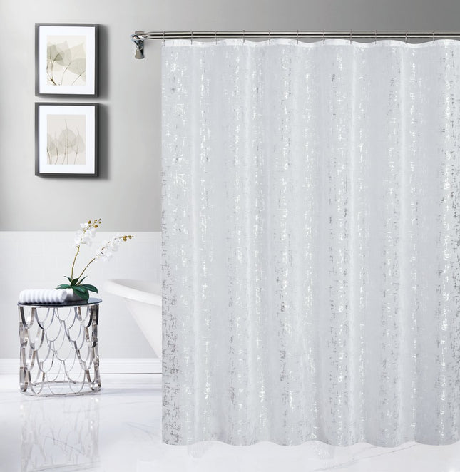 72" White And Silver Abstract Shower Curtain
