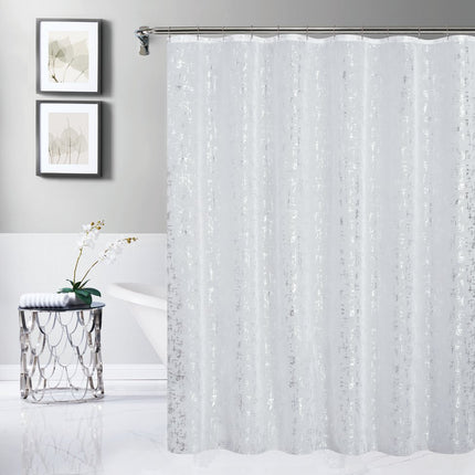 72" White And Silver Abstract Shower Curtain