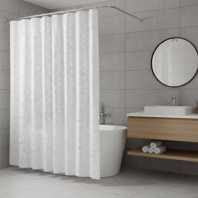 72" White And Silver Abstract Shower Curtain