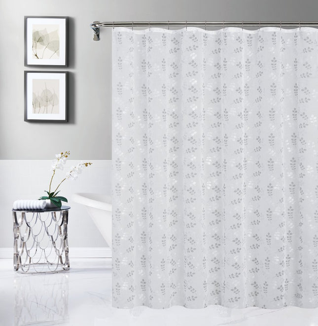 72" White And Silver Floral Shower Curtain