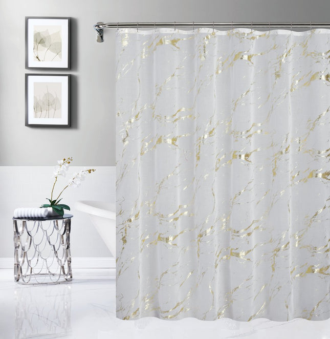 72" White And Gold Abstract Shower Curtain