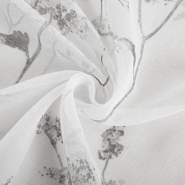 72" White And Gray Floral Shower Curtain
