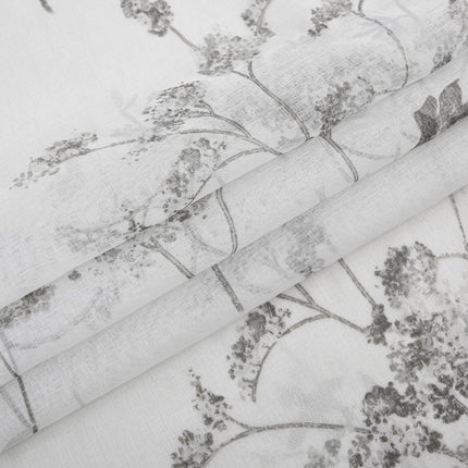 72" White And Gray Floral Shower Curtain