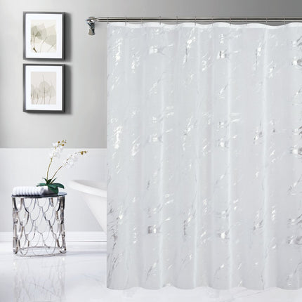 72" White And Silver Abstract Shower Curtain