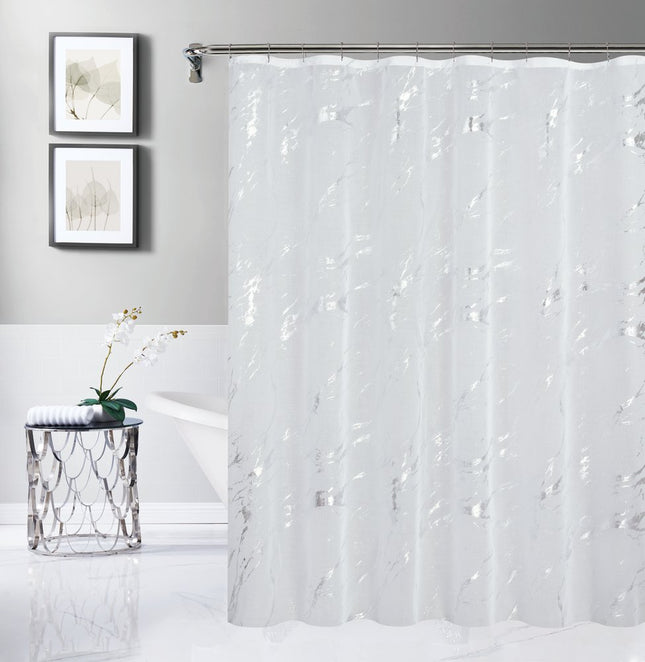 72" White And Silver Abstract Shower Curtain