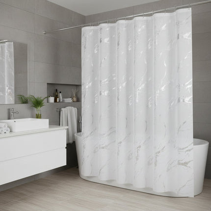 72" White And Silver Abstract Shower Curtain