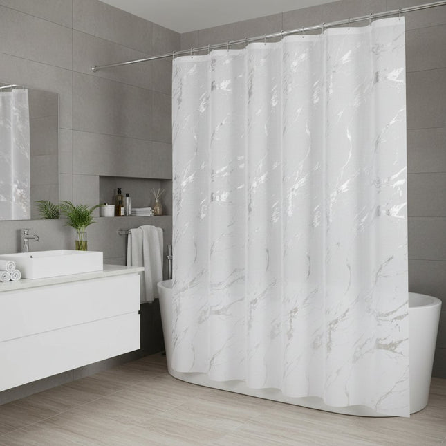72" White And Silver Abstract Shower Curtain