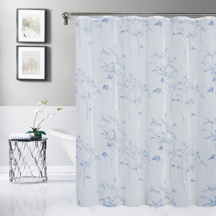 72" White And Blue Floral Shower Curtain