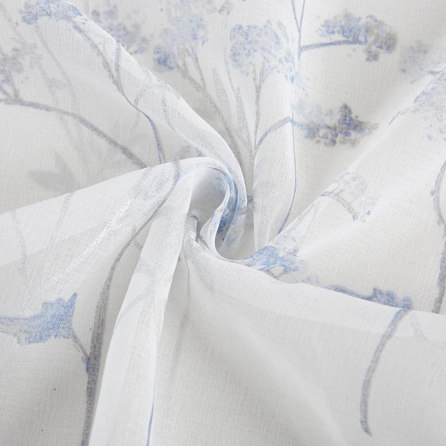 72" White And Blue Floral Shower Curtain