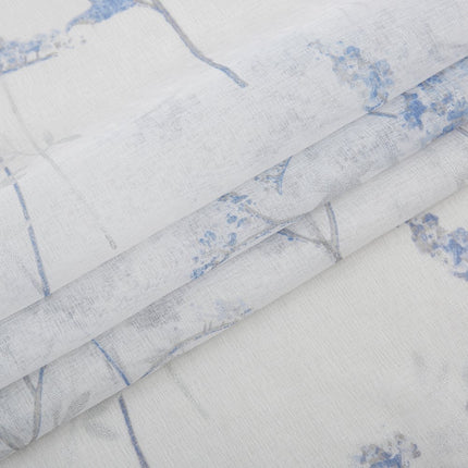 72" White And Blue Floral Shower Curtain