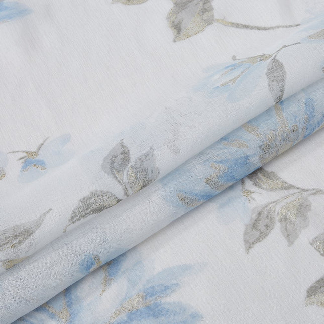 72" White Gray And Blue Floral Shower Curtain