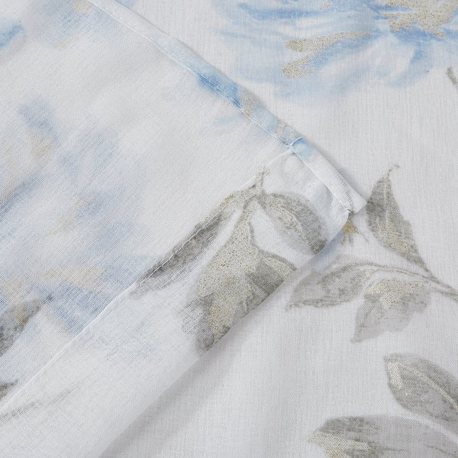 72" White Gray And Blue Floral Shower Curtain