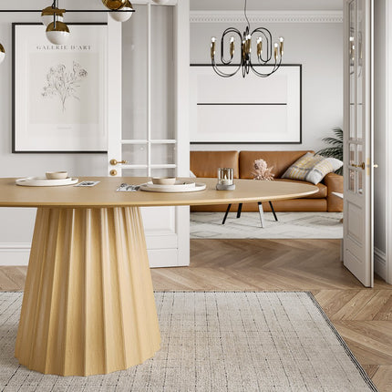 67" Natural Wood Double Pedestal Base Oval Dining Table