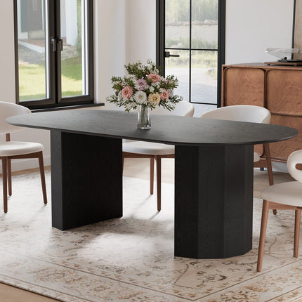 86" Black Wood Double Pedestal Base Oval Dining Table