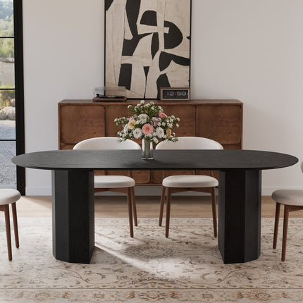 86" Black Wood Double Pedestal Base Oval Dining Table