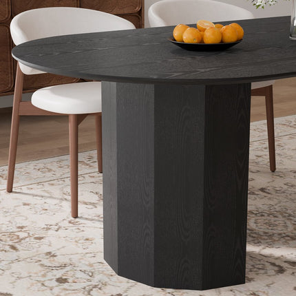 86" Black Wood Double Pedestal Base Oval Dining Table