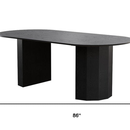 86" Black Wood Double Pedestal Base Oval Dining Table