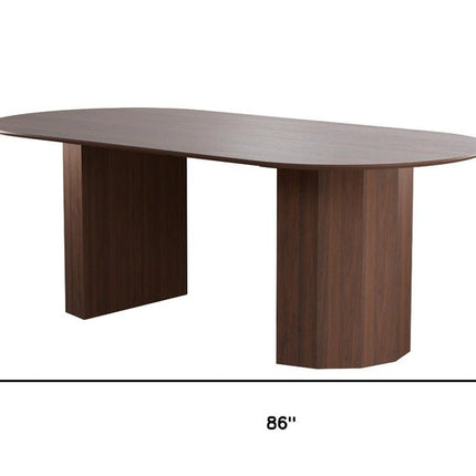 86" Walnut Wood Double Pedestal Base Oval Dining Table