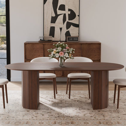 86" Walnut Wood Double Pedestal Base Oval Dining Table