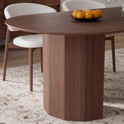 86" Walnut Wood Double Pedestal Base Oval Dining Table