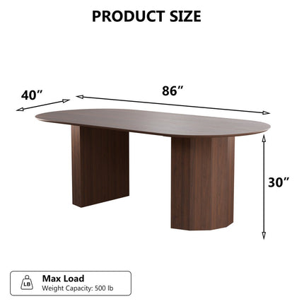 86" Walnut Wood Double Pedestal Base Oval Dining Table