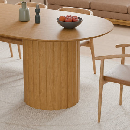 86" Natural Wood Double Pedestal Base Oval Dining Table