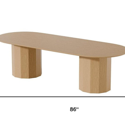 86" Natural Wood Double Pedestal Base Oval Dining Table