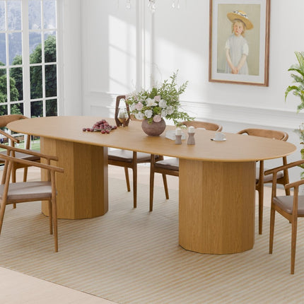 86" Natural Wood Double Pedestal Base Oval Dining Table