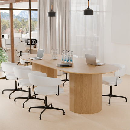 86" Natural Wood Double Pedestal Base Oval Dining Table