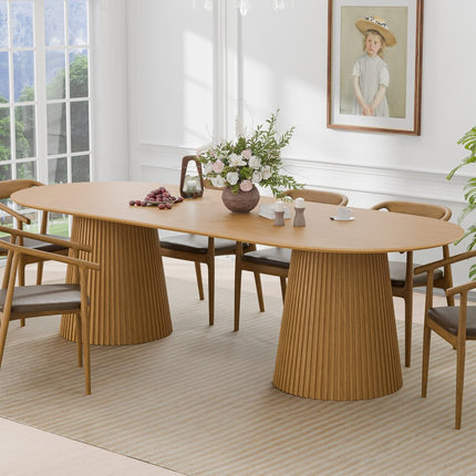 86" Natural Wood Double Pedestal Base Oval Dining Table