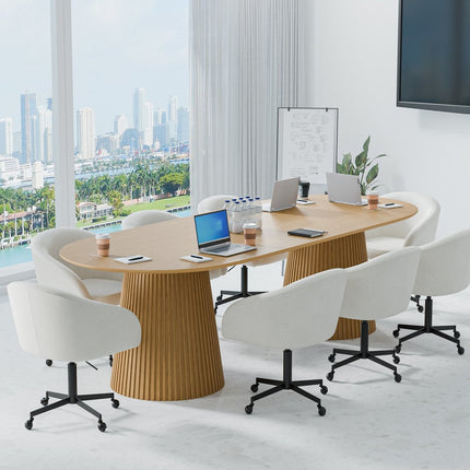 86" Natural Wood Double Pedestal Base Oval Dining Table
