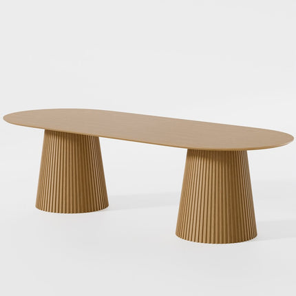 86" Natural Wood Double Pedestal Base Oval Dining Table