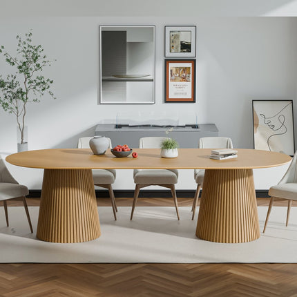 86" Natural Wood Double Pedestal Base Oval Dining Table