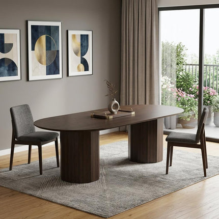 86" Walnut Solid Wood Double Pedestal Base Oval Dining Table