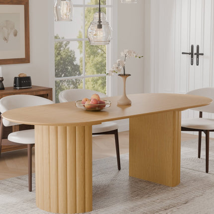 86" Natural Wood Double Pedestal Base Oval Dining Table