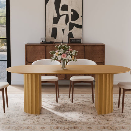 86" Natural Wood Double Pedestal Base Oval Dining Table