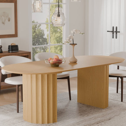 86" Natural Wood Double Pedestal Base Oval Dining Table