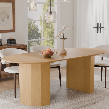 86" Natural Wood Double Pedestal Base Oval Dining Table